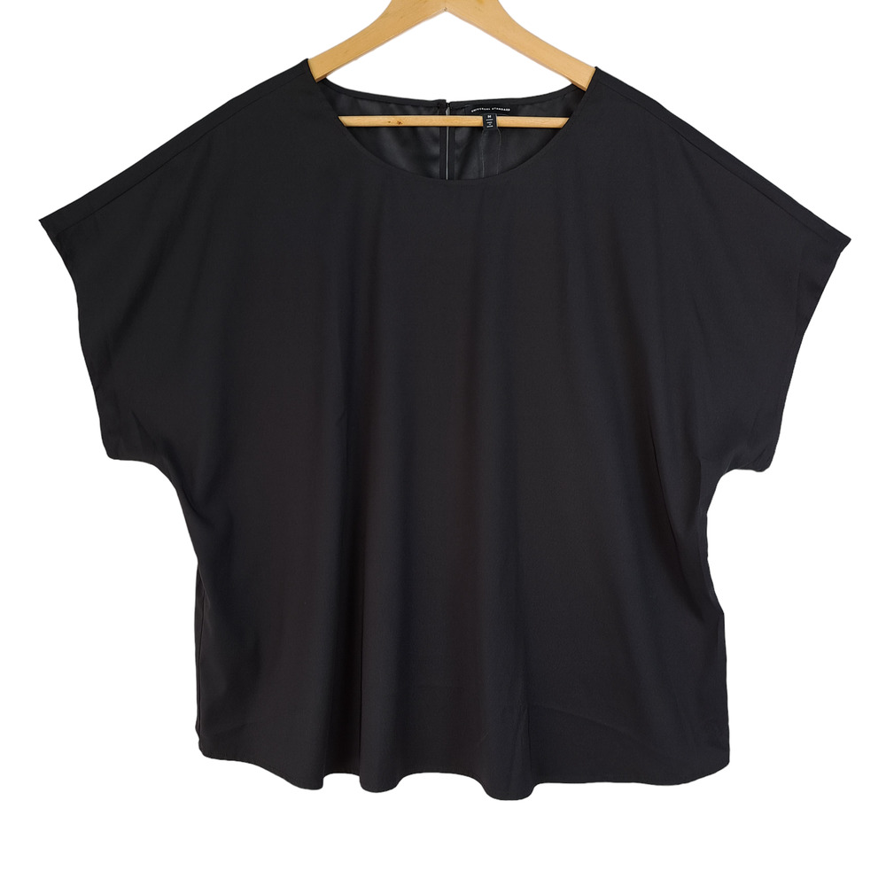 Universal Standard Vienna Dolman Sleeve Black Stretch Satin Top NWOT